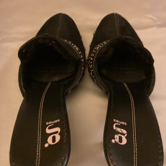 Delman Suede Leather Moccasin on Heel W/Tie, Pale Camel, Fur Lined Pump Sz 6.5B - Picture 6 of 8